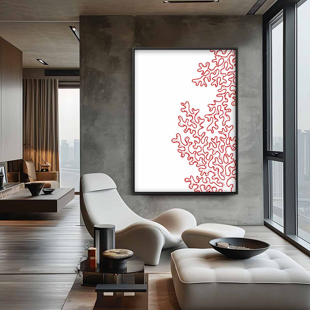 Rode Koraalpatroon Kunstwerk-canvas-dibond-plexiglas-wanddecoratie-WallArtistic