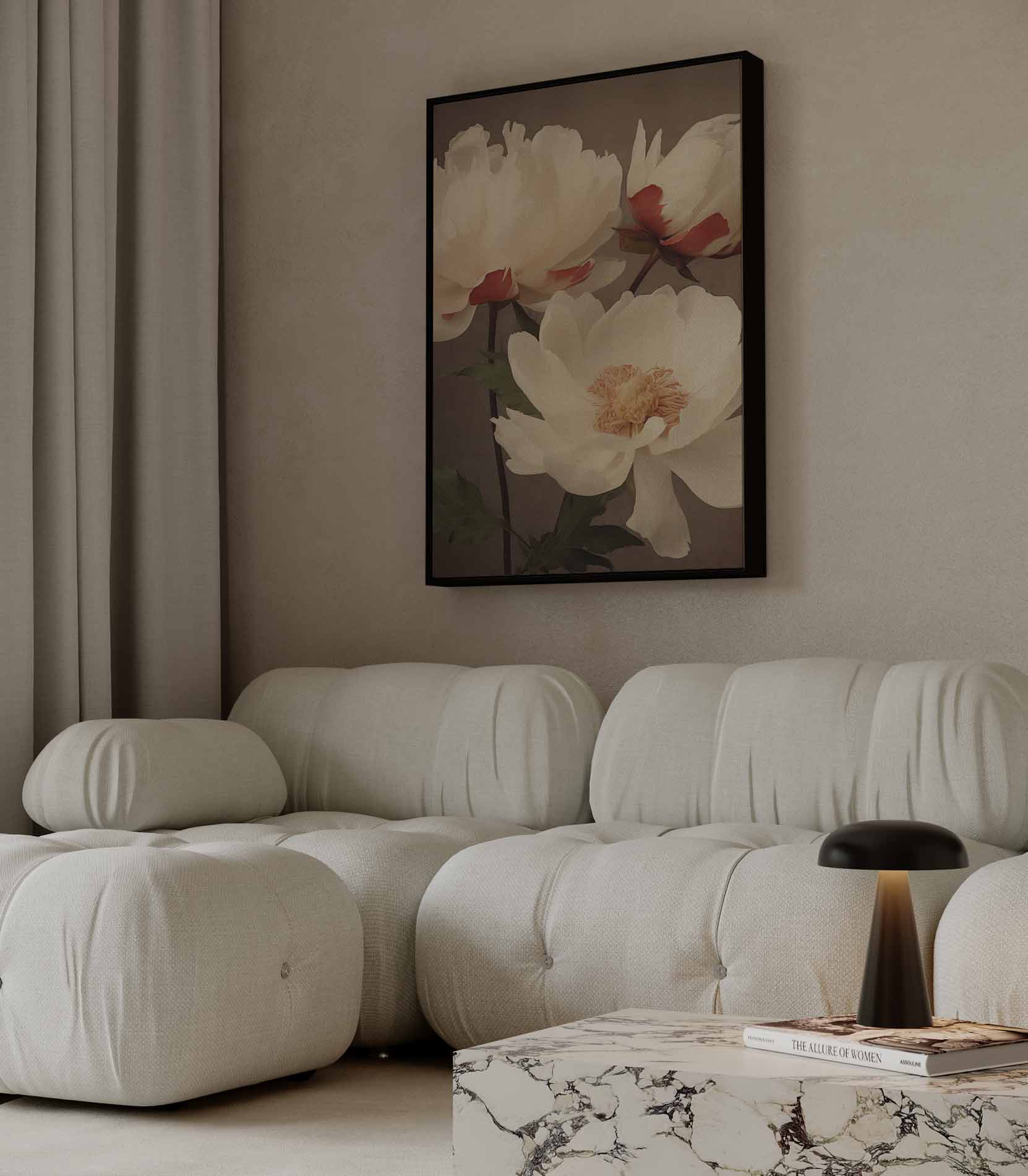 Elegantie van Witte Pioenrozen Kunstwerk-canvas-dibond-plexiglas-wanddecoratie-WallArtistic