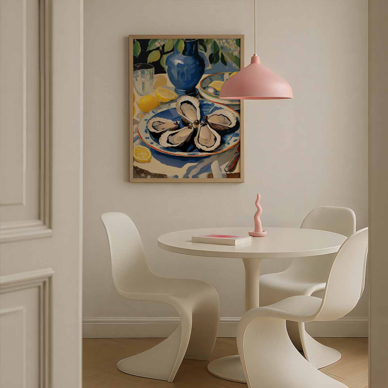 Fris Blauw Stilleven met Citroenen en Oesters Poster