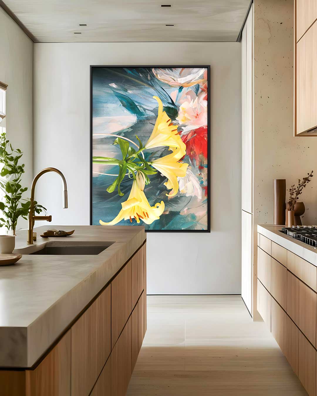 Bloemenexplosie in Geel Kunstwerk-canvas-dibond-plexiglas-wanddecoratie-WallArtistic