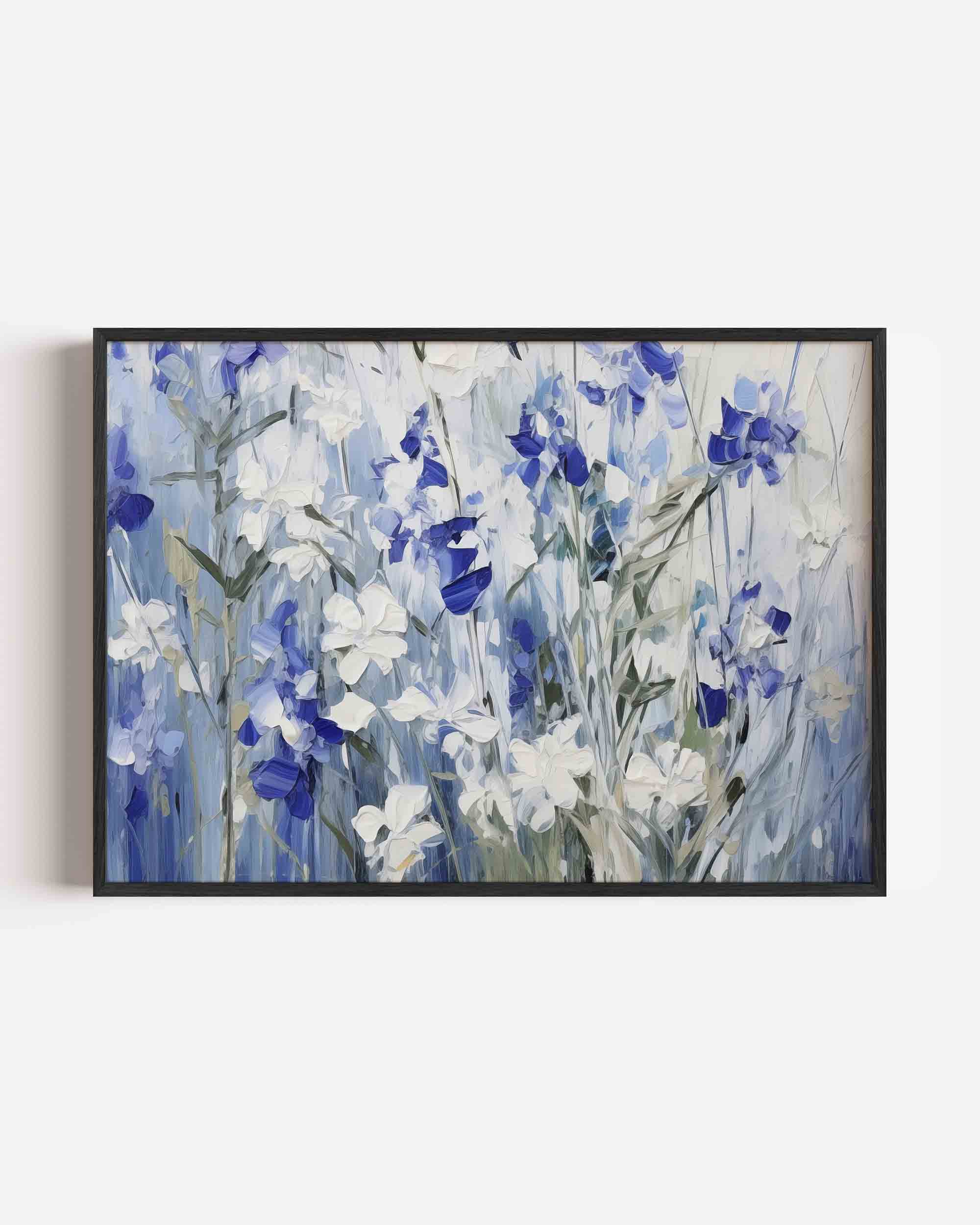 Blauwe en witte bloemen Poster