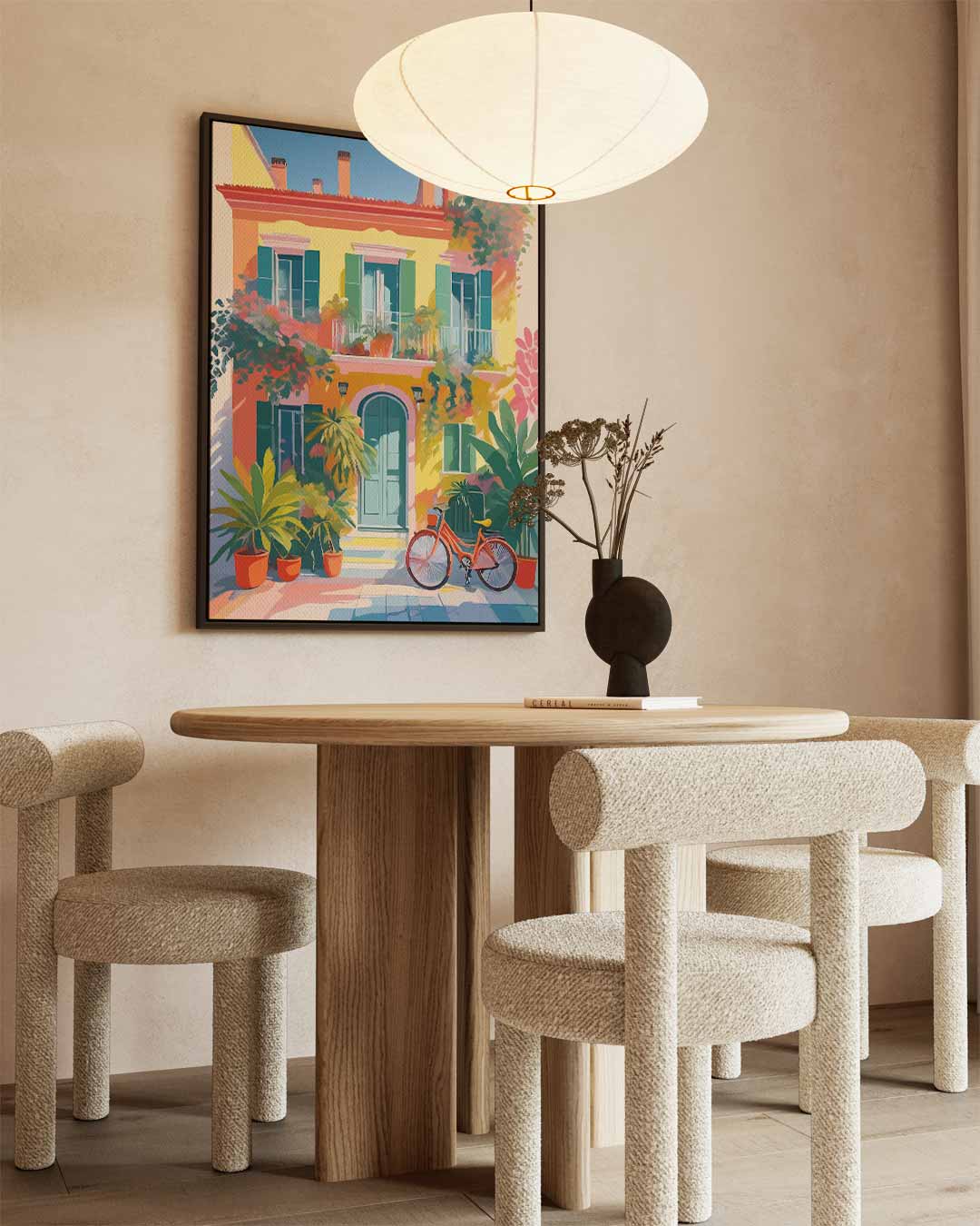 Zomerse gevel met fiets Kunstwerk-canvas-dibond-plexiglas-wanddecoratie-WallArtistic