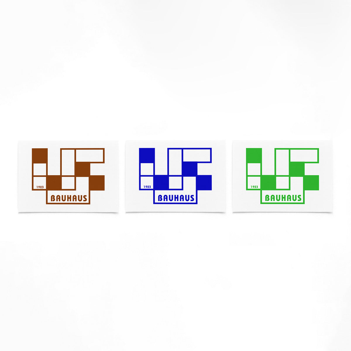 Drie landscape posters met gekaderde bauhausletters als vrijstaande productfoto