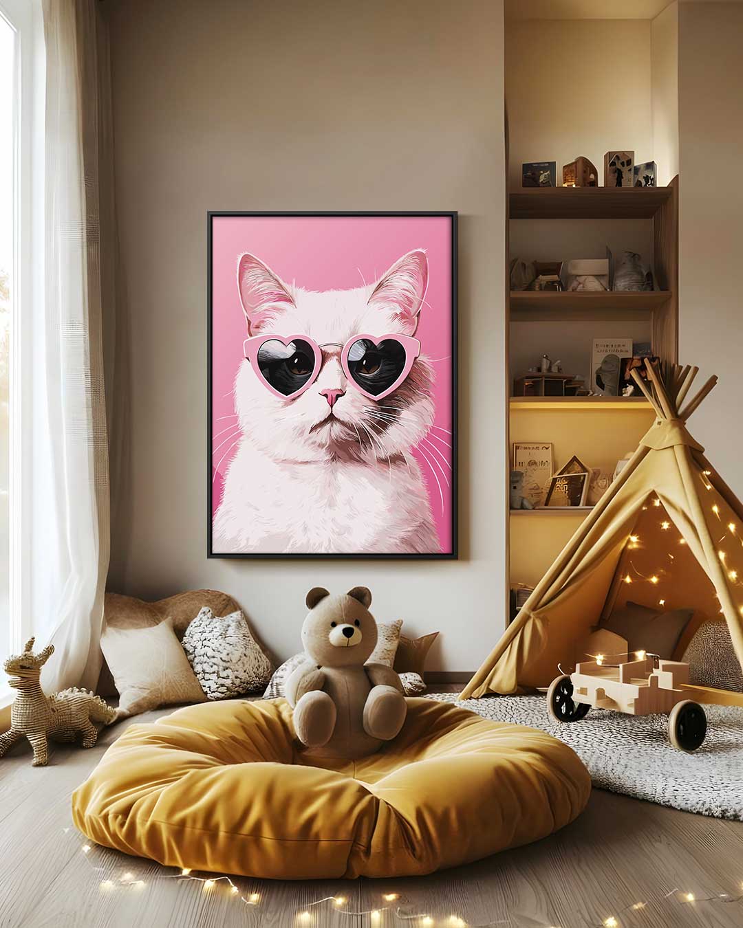 Coole Kat met Hartjesbril Kunstwerk-canvas-dibond-plexiglas-wanddecoratie-WallArtistic