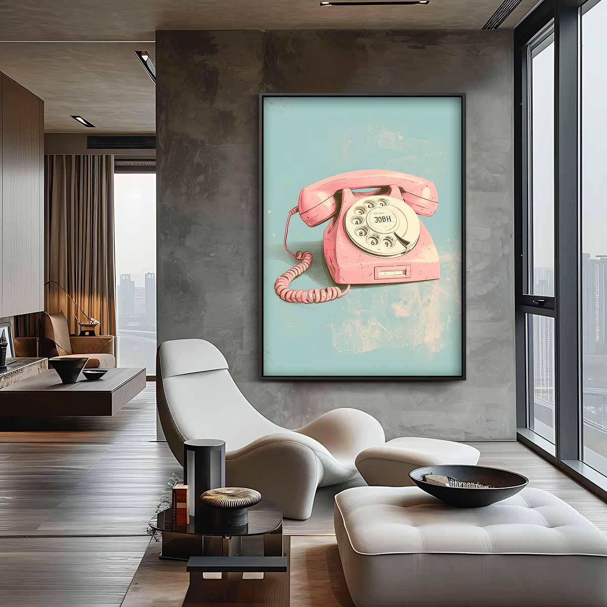 Retro Roze Telefoon Poster Kunstwerk-canvas-dibond-plexiglas-wanddecoratie-WallArtistic