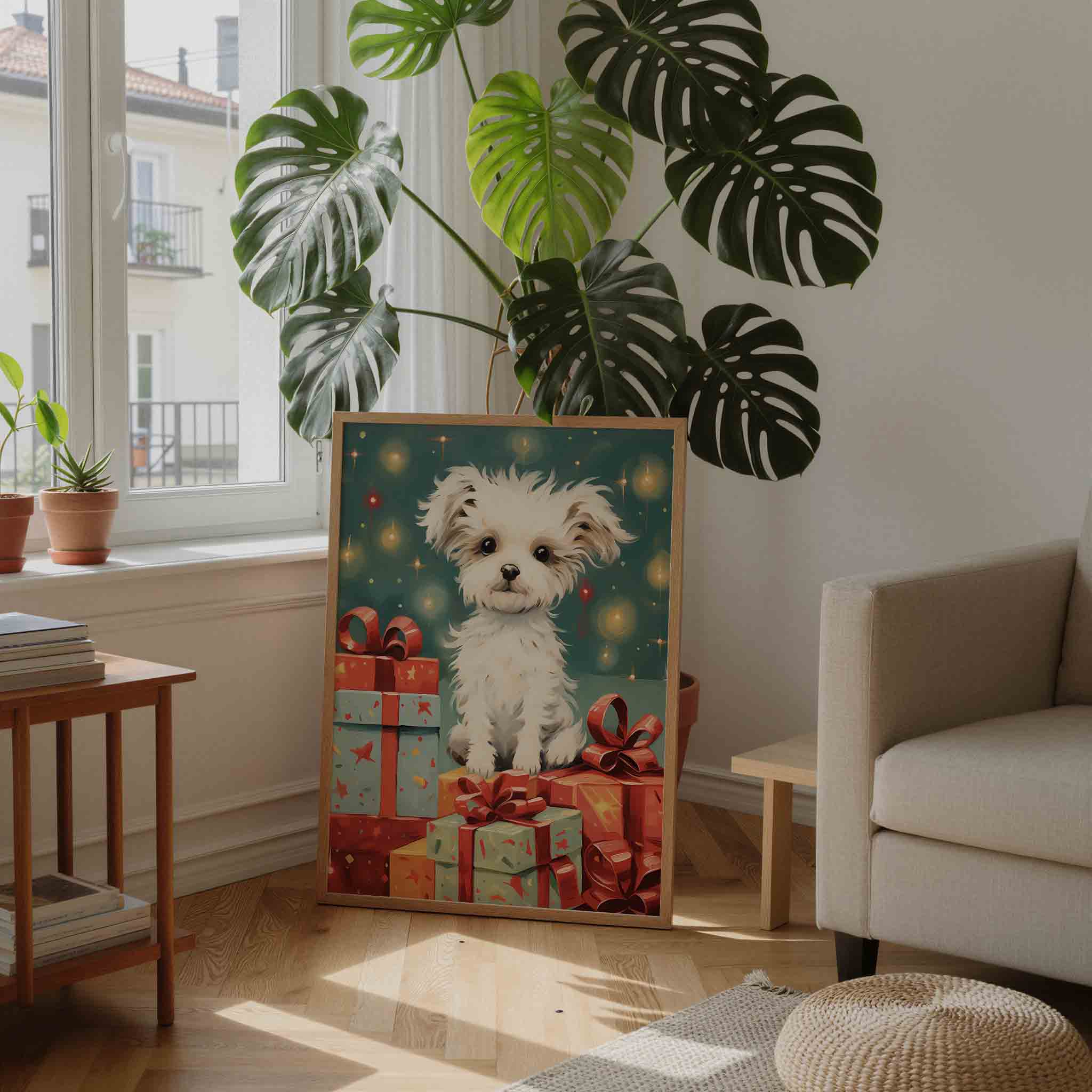 Hondje met cadeaus Poster