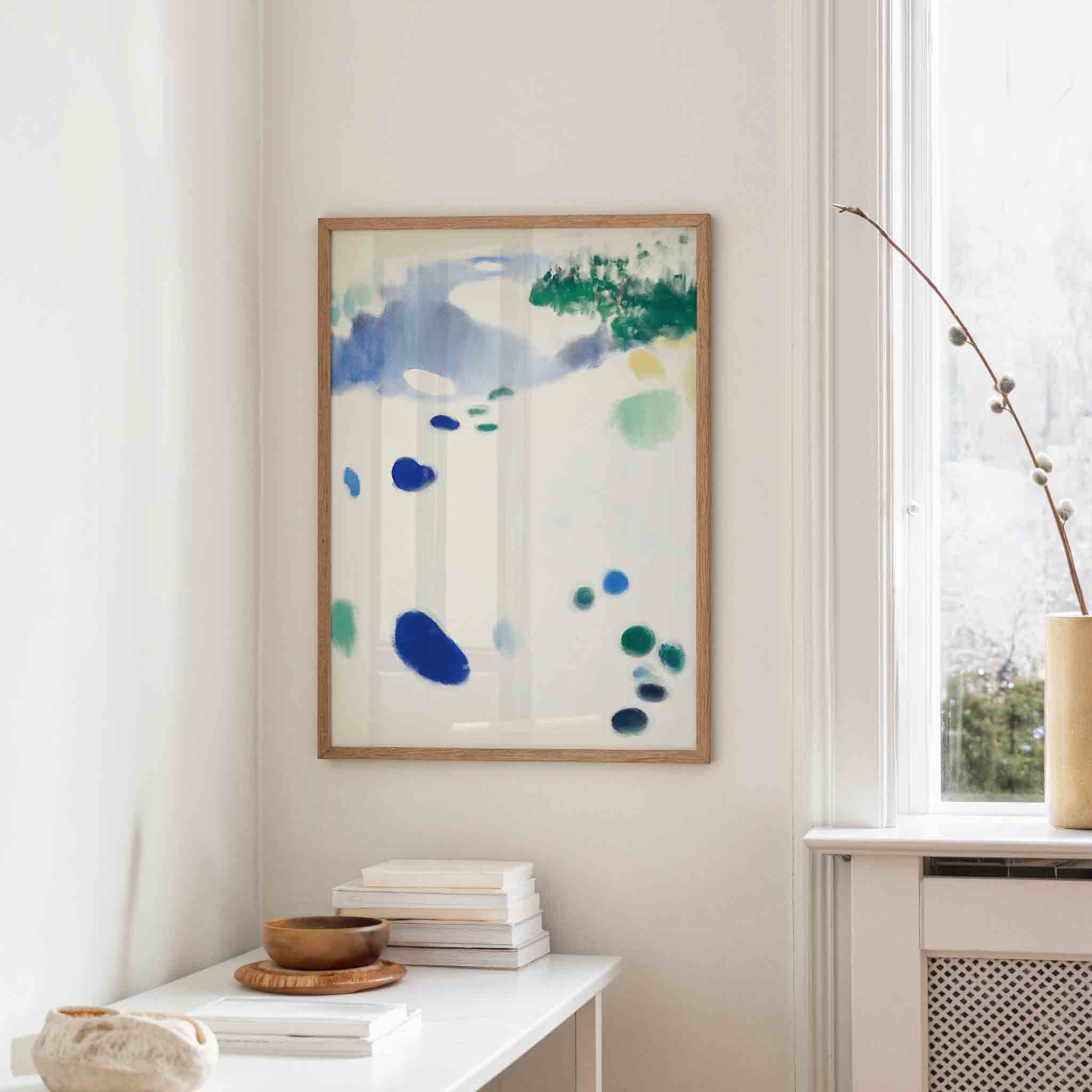 Abstracte blauwe en groene vormen Poster
