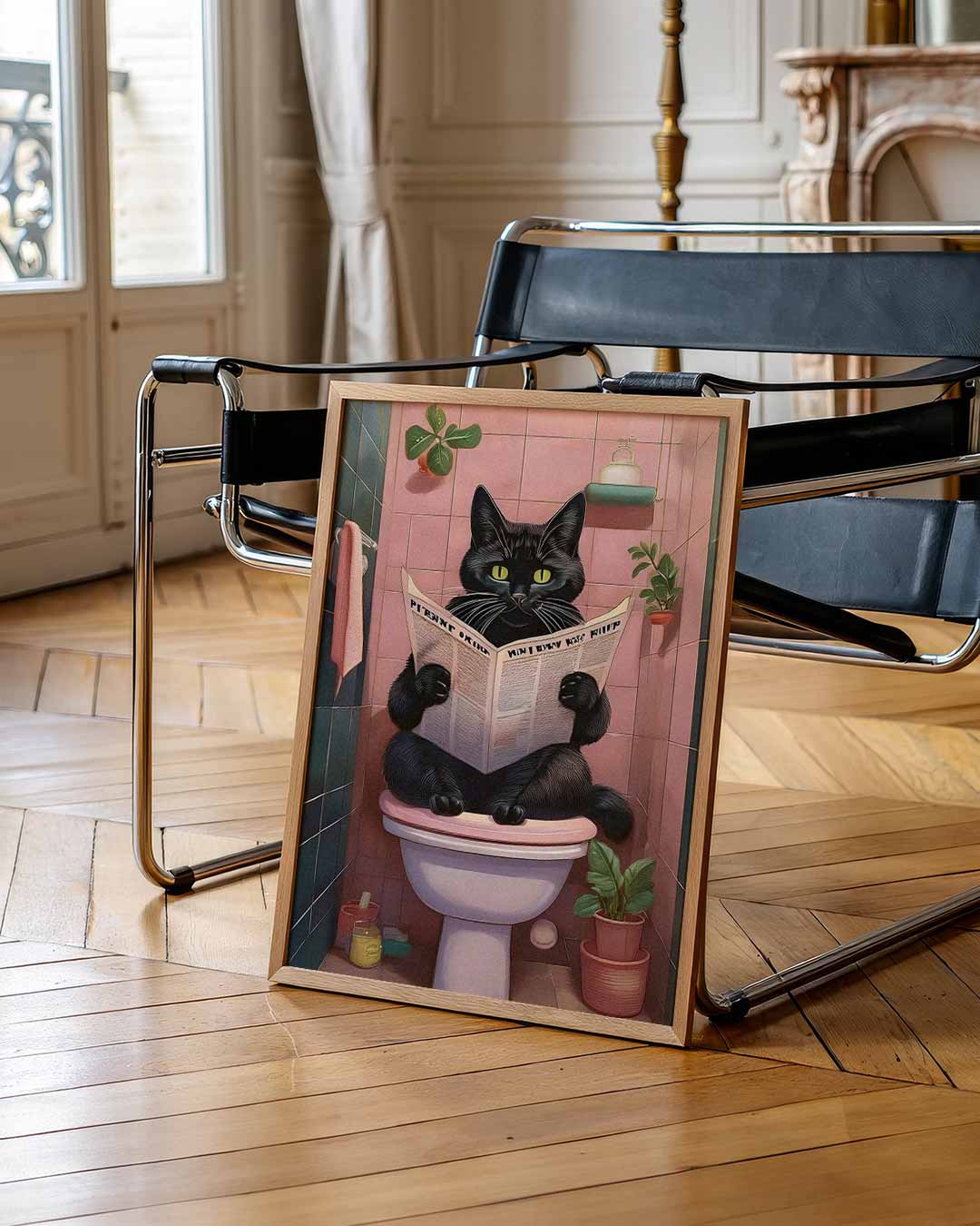 Kat op het Toilet Poster-WallArtistic