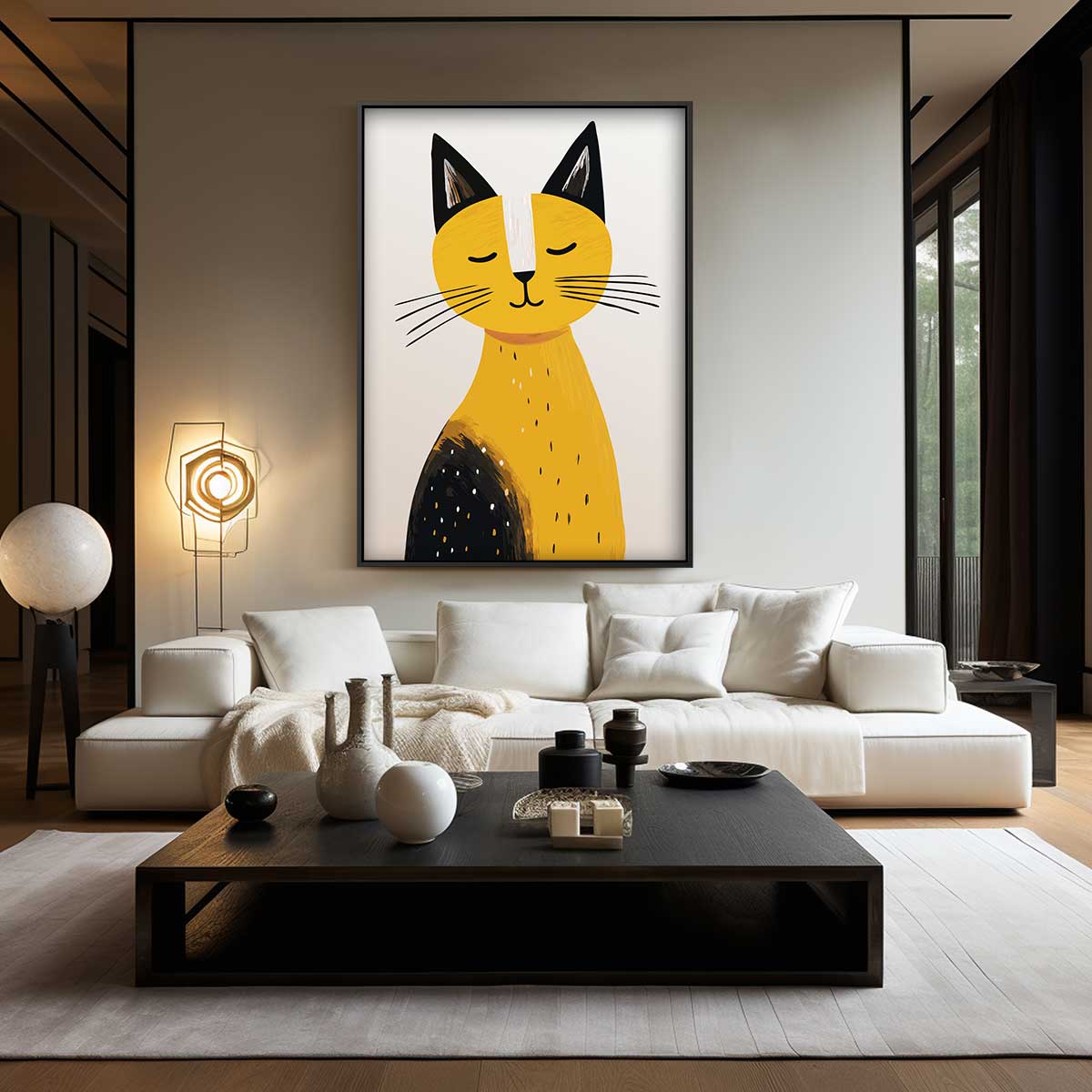 Slaperige Kat Illustratie Kunstwerk-canvas-dibond-plexiglas-wanddecoratie-WallArtistic