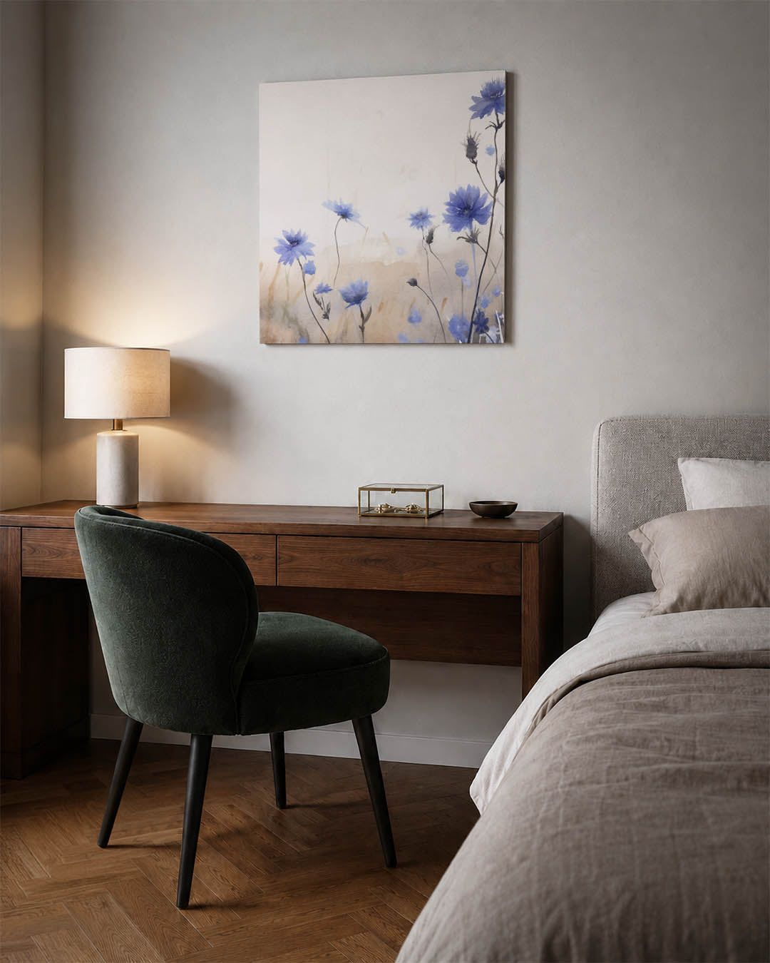 Bloemen in blauwtinten Kunstwerk
