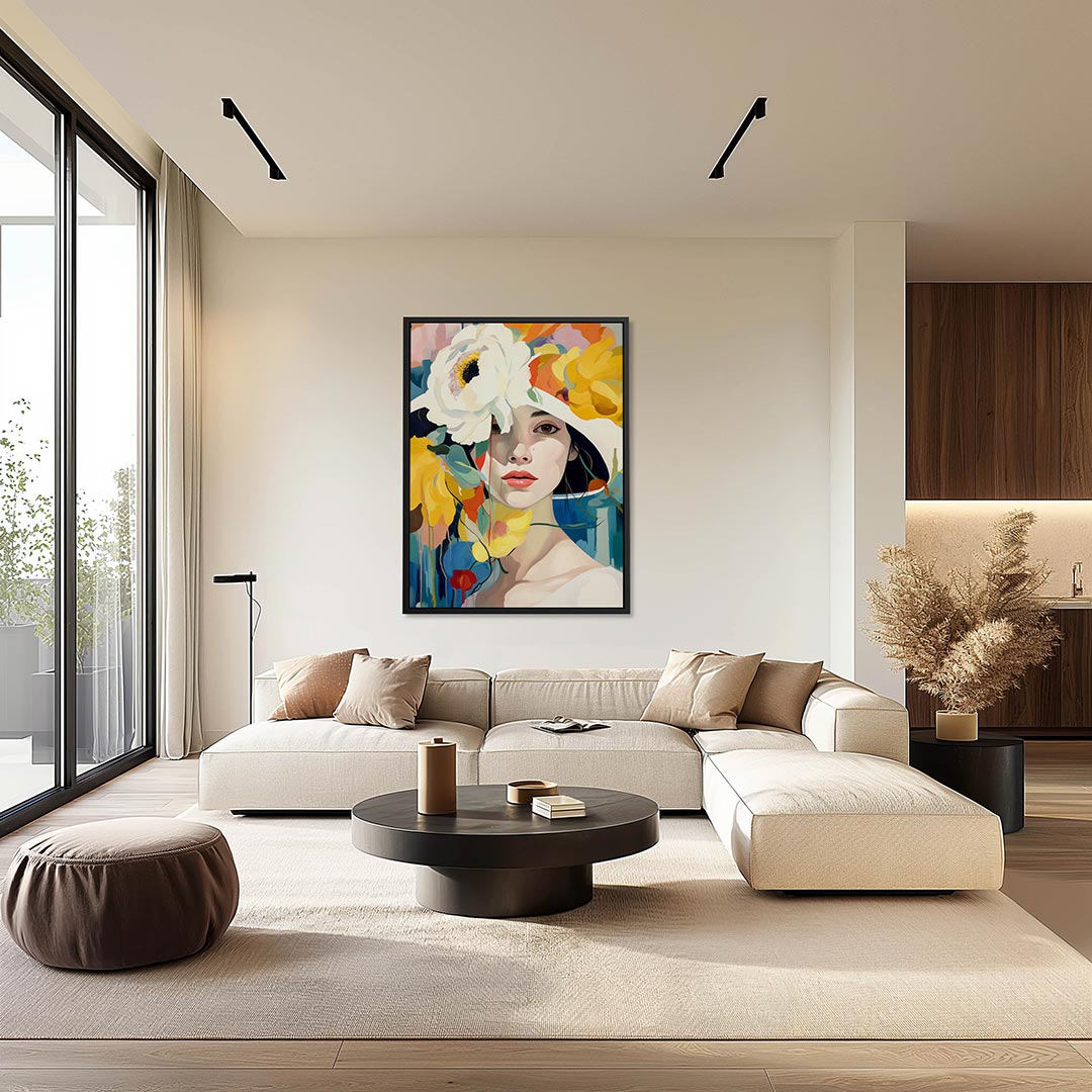 Vrouw met bloemenhoed Kunstwerk