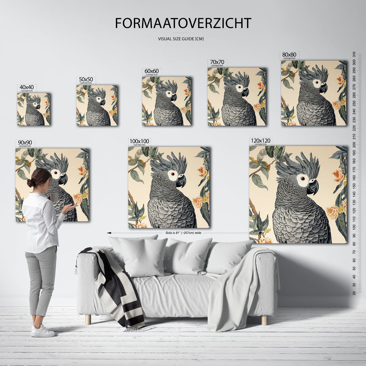 Grijze papegaai met bloemen Poster