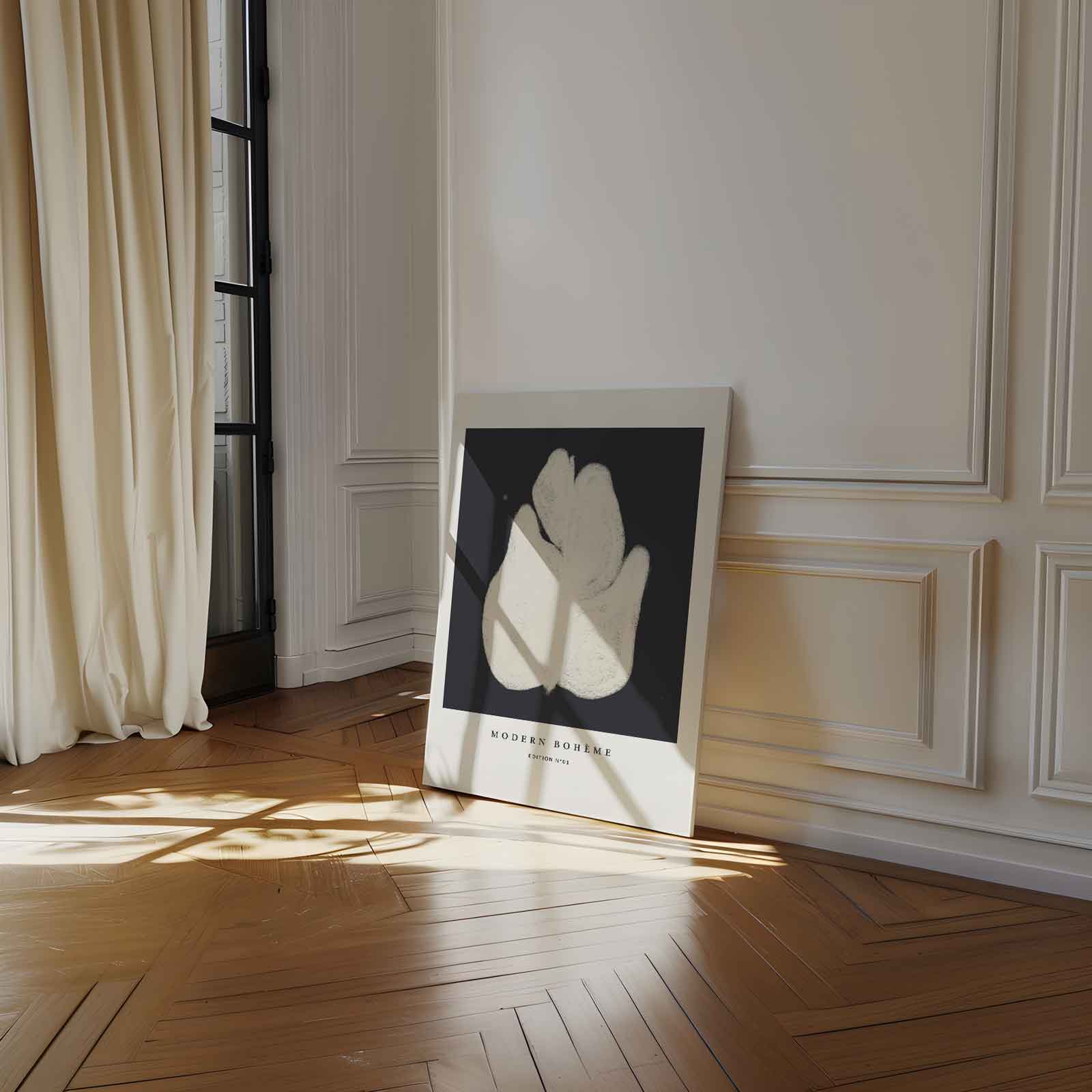 Abstracte Bloemvorm in Zwart-Wit Kunstwerk-canvas-dibond-plexiglas-wanddecoratie-WallArtistic