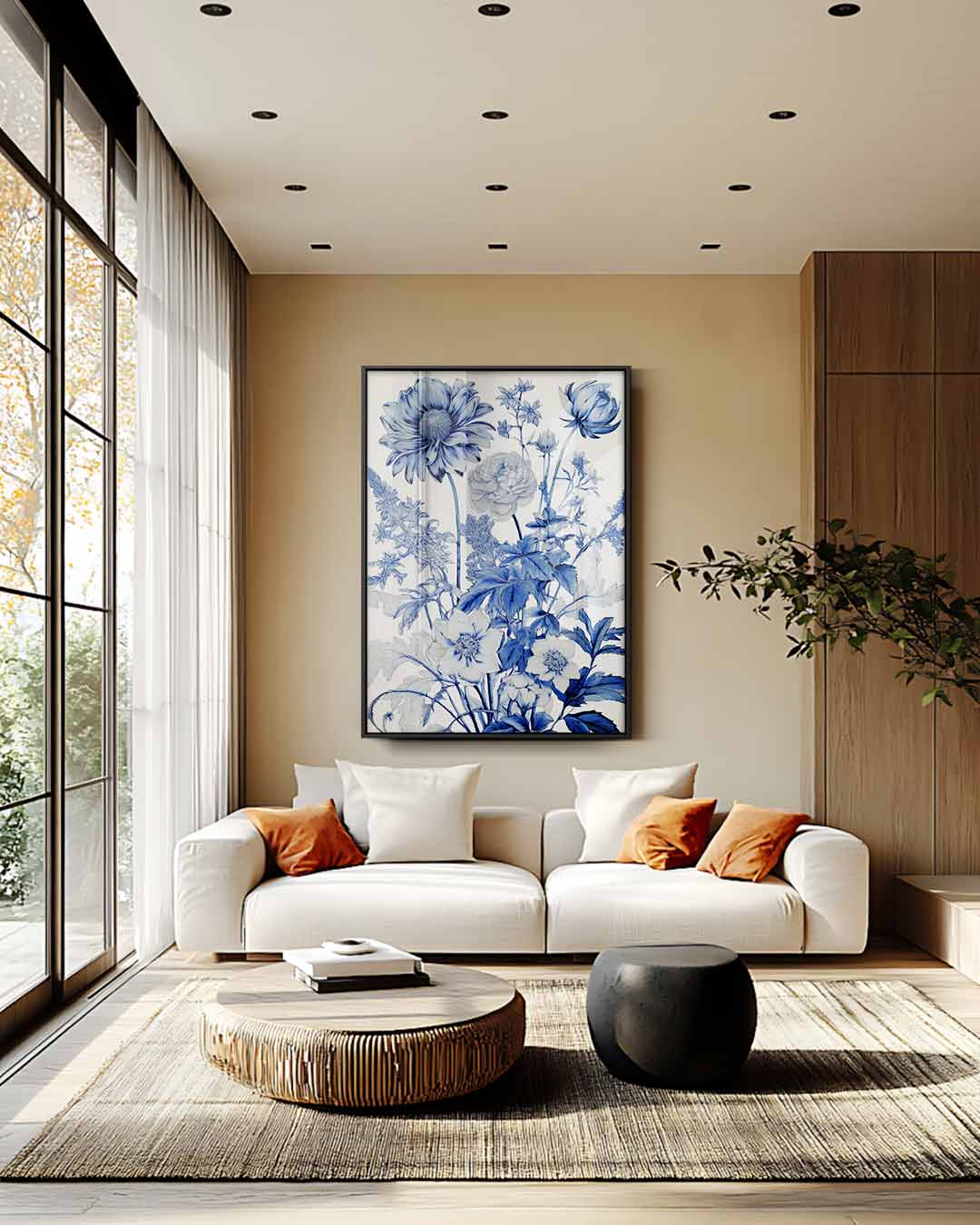 Blauw Bloemenwonder Kunstwerk-canvas-dibond-plexiglas-wanddecoratie-WallArtistic