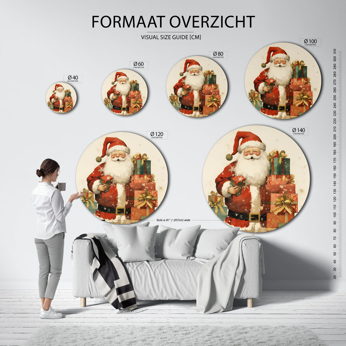 Kerstman met cadeaus Muurcirkel