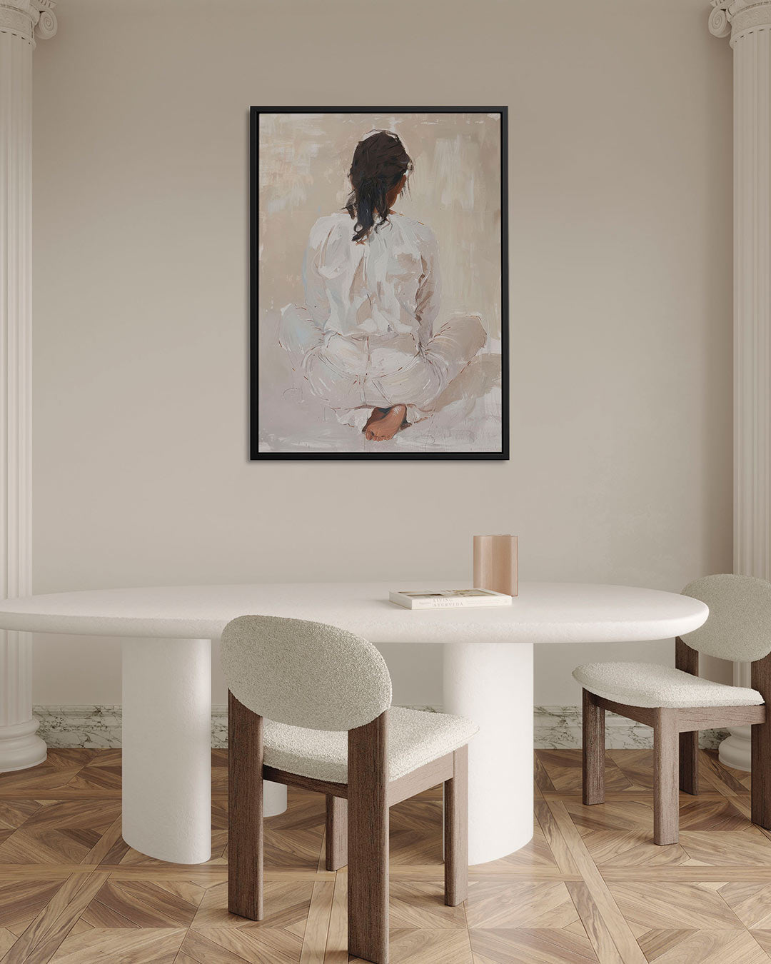 Zittende vrouw rugaanzicht Kunstwerk