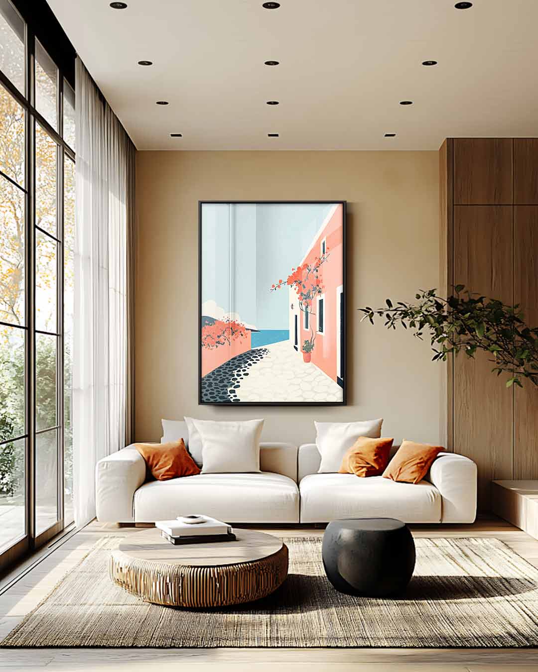 Zonnige Mediterrane Straat Kunstwerk-canvas-dibond-plexiglas-wanddecoratie-WallArtistic