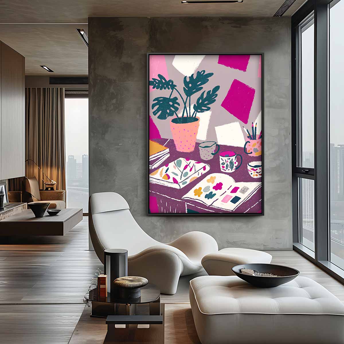 Kleurrijk Ateliertafereel Kunstwerk-canvas-dibond-plexiglas-wanddecoratie-WallArtistic