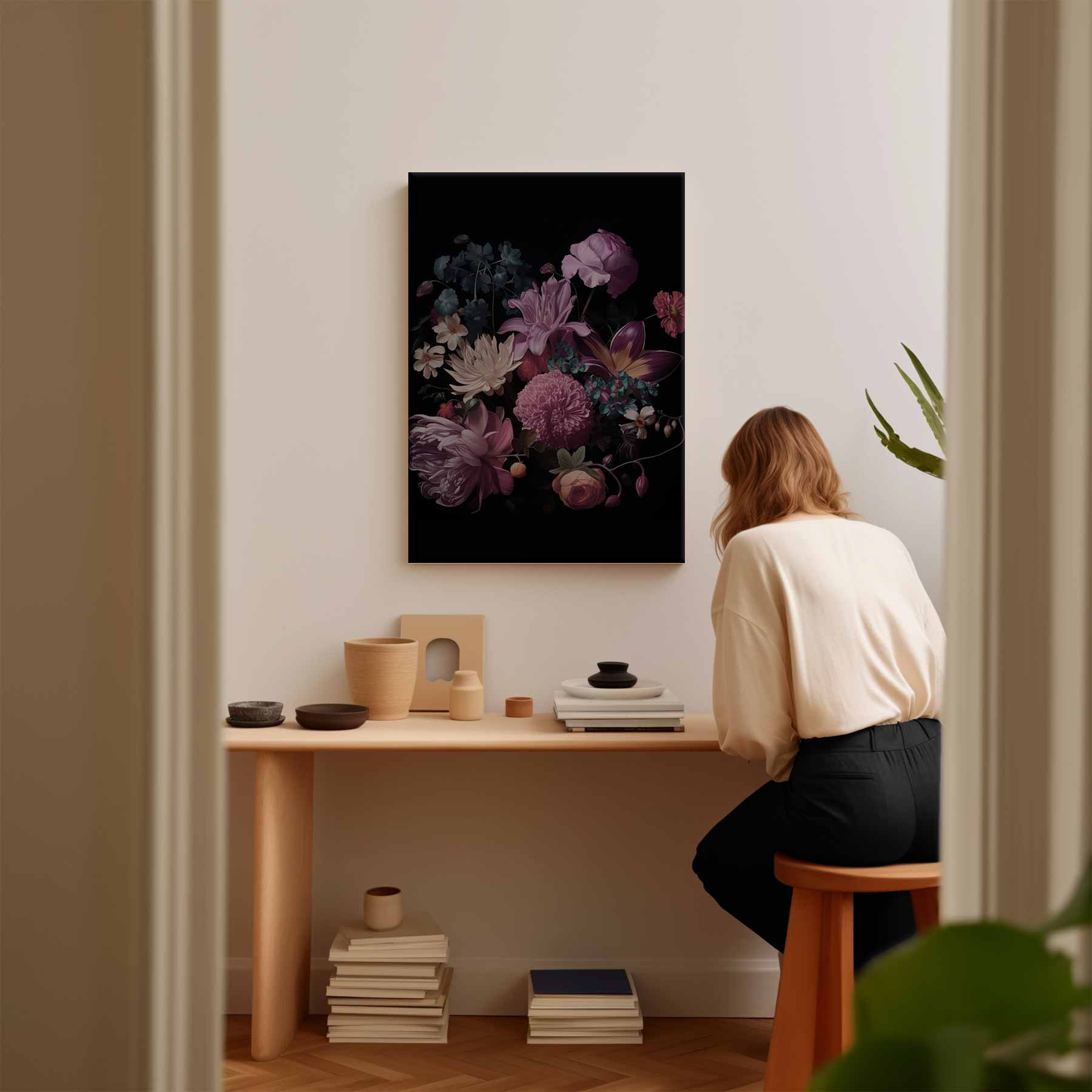 Bloemenexplosie in Donkere Zalen Kunstwerk-canvas-dibond-plexiglas-wanddecoratie-WallArtistic
