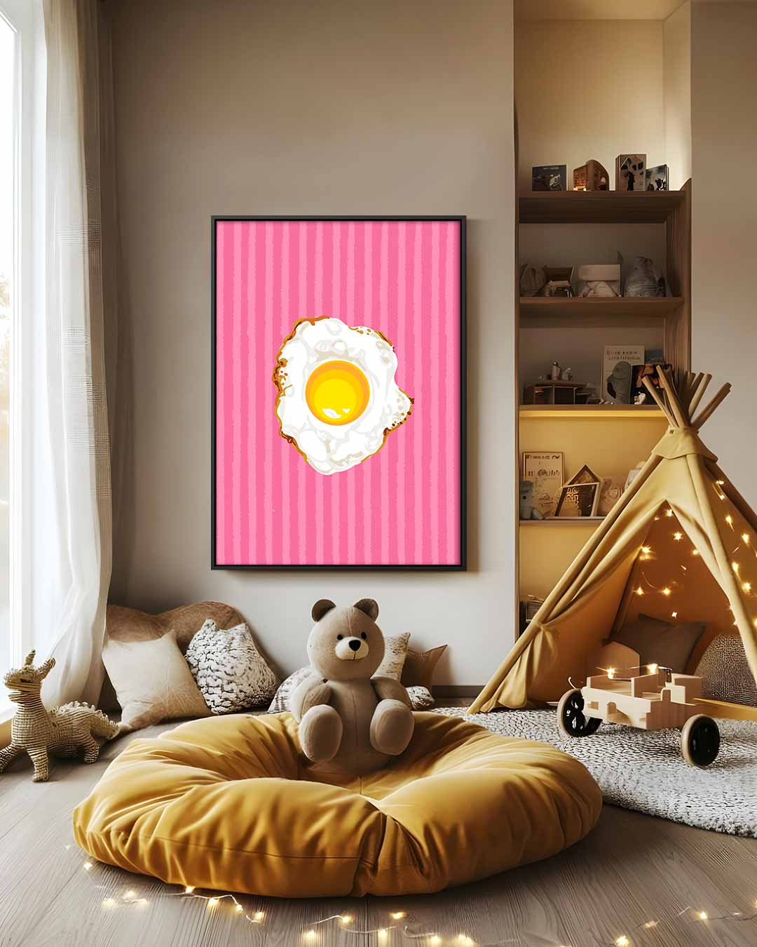 Knapperig Ei op Roze Kunstwerk-canvas-dibond-plexiglas-wanddecoratie-WallArtistic