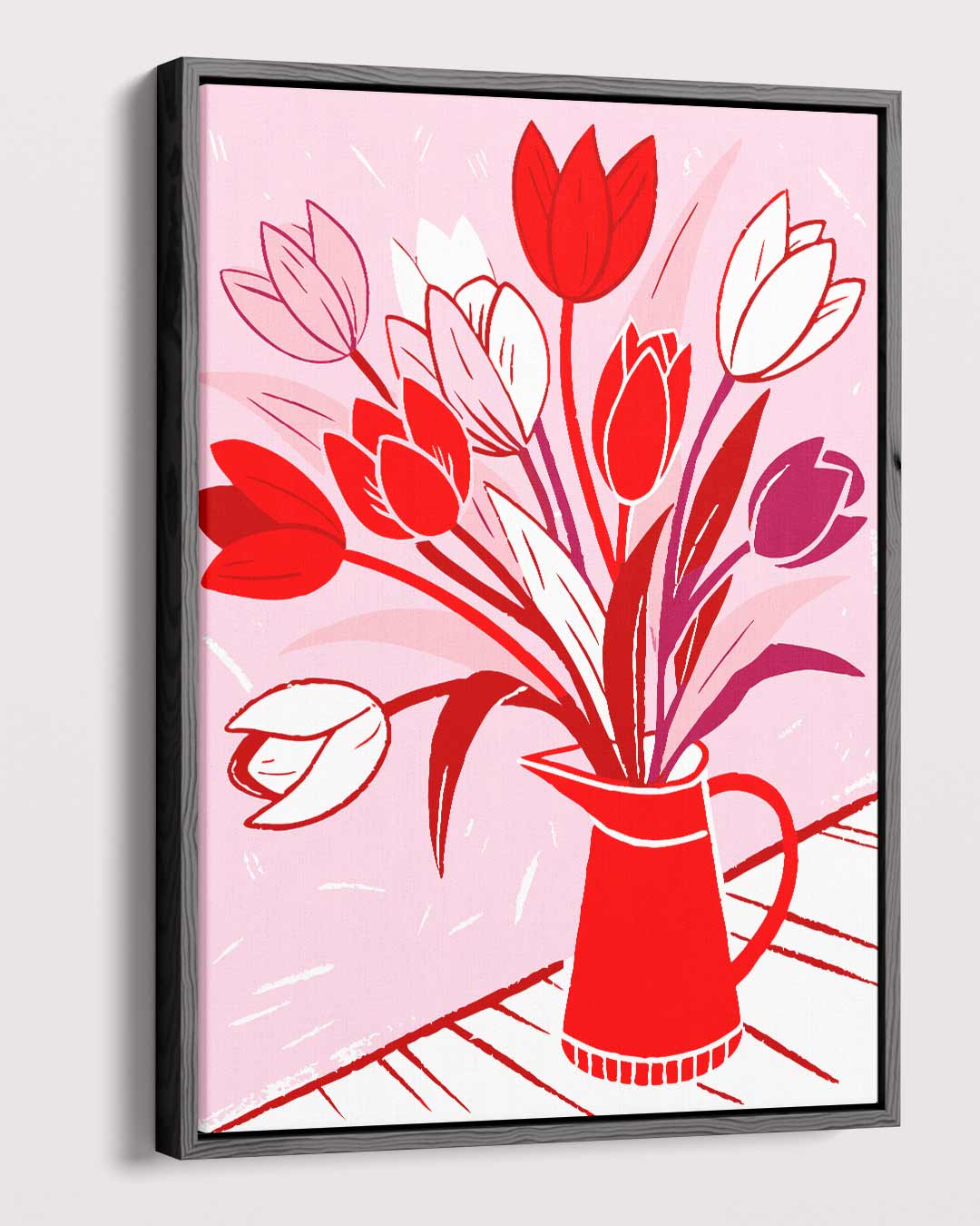 Bloeiende Tulpen in Rode Vaas Kunstwerk-canvas-dibond-plexiglas-wanddecoratie-WallArtistic