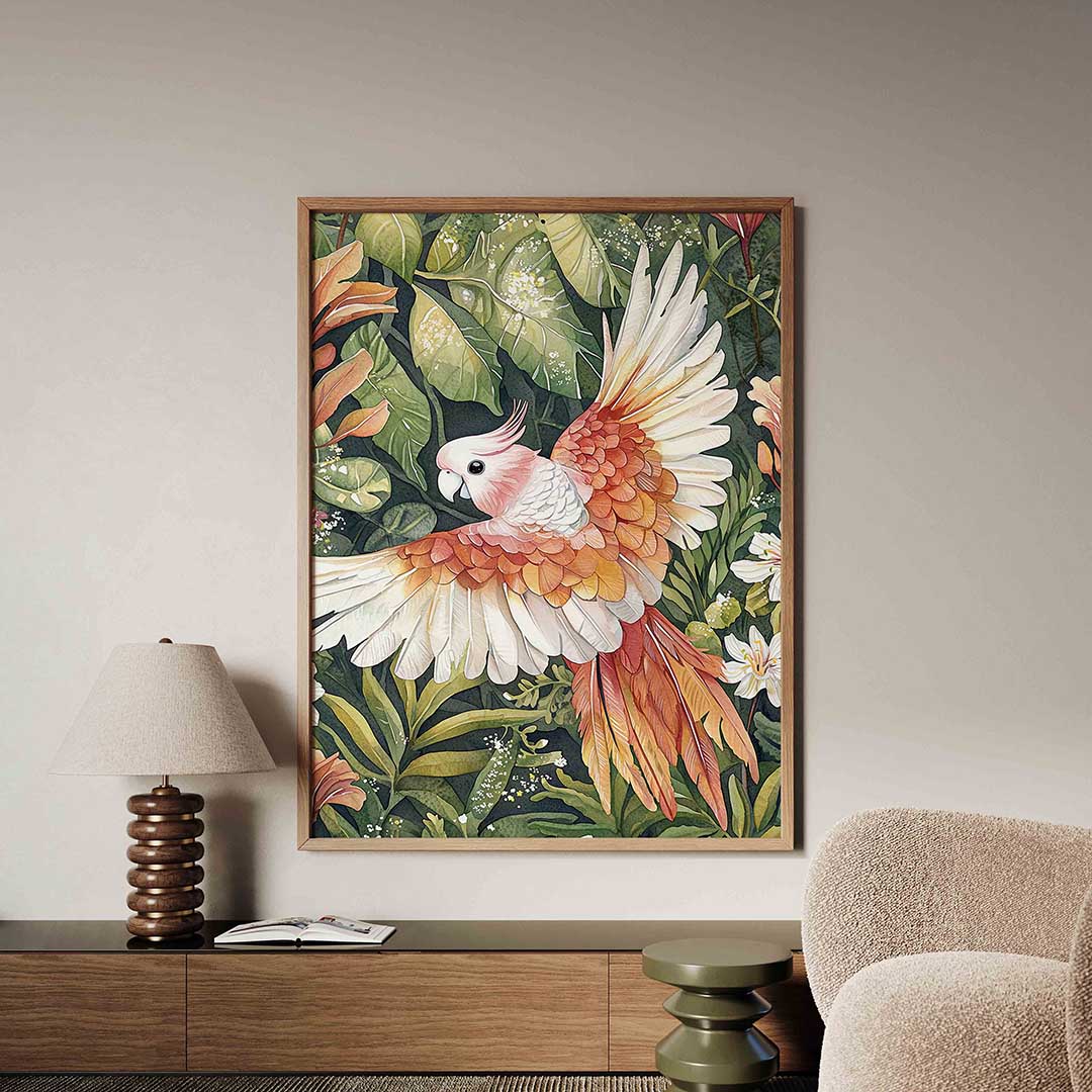 Papegaai en bladeren Poster