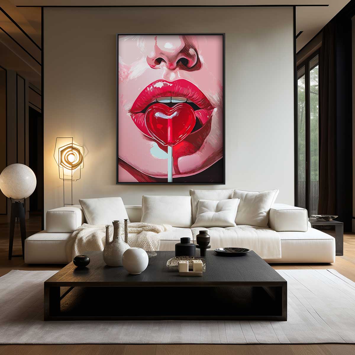 Lippen met Hart Lolly Kunstwerk-canvas-dibond-plexiglas-wanddecoratie-WallArtistic