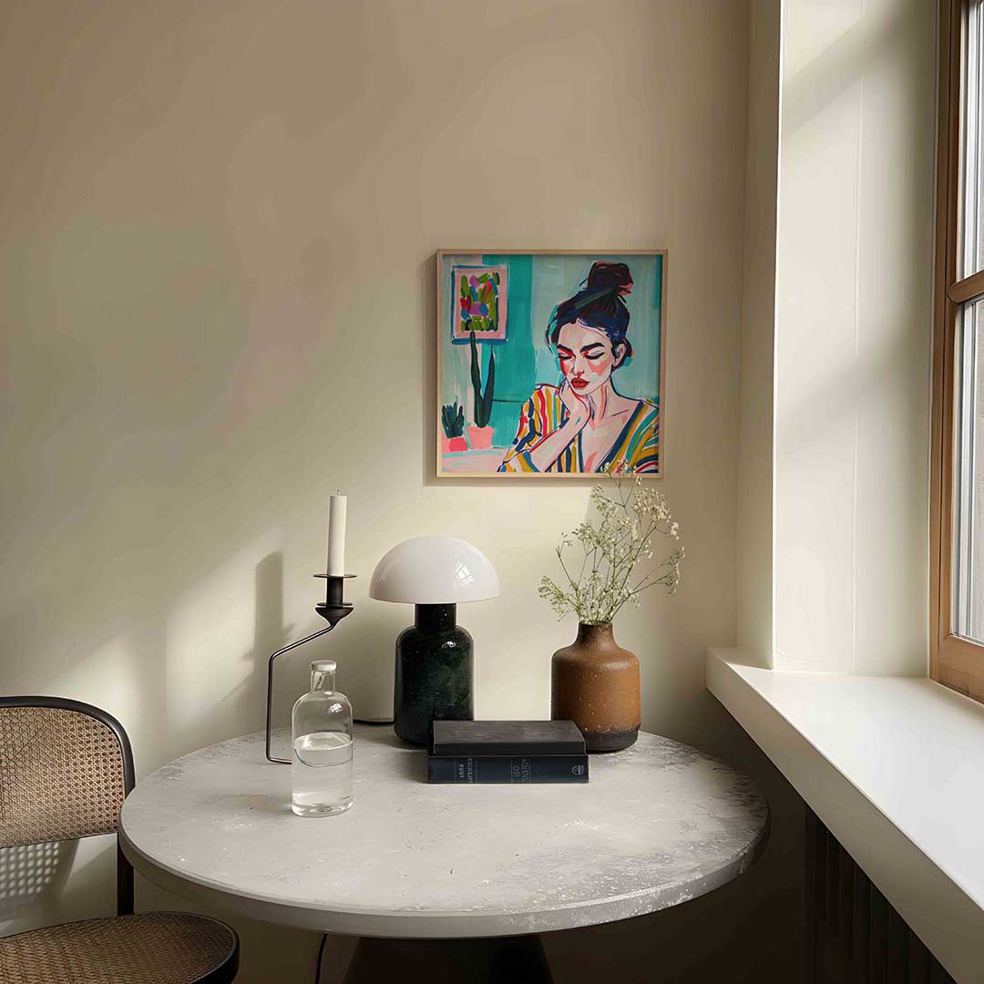 Vrouw met gestreepte blouse Poster