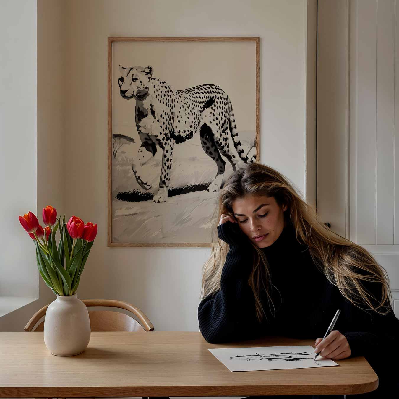 Elegant Luipaard in Sereen Landschap Poster-WallArtistic