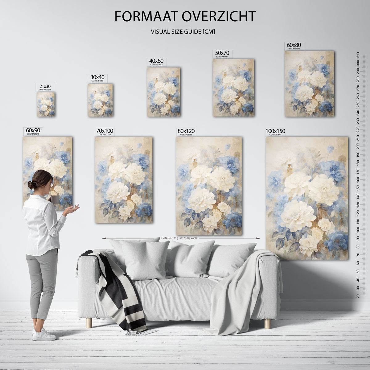 Bloemen in blauw en wit Poster