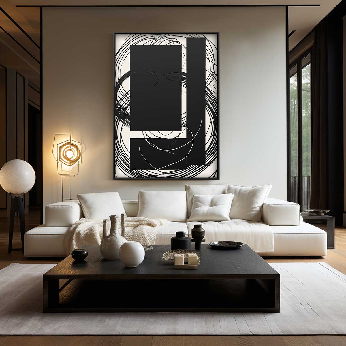 Abstracte Kringen in Zwart-Wit Kunstwerk-canvas-dibond-plexiglas-wanddecoratie-WallArtistic