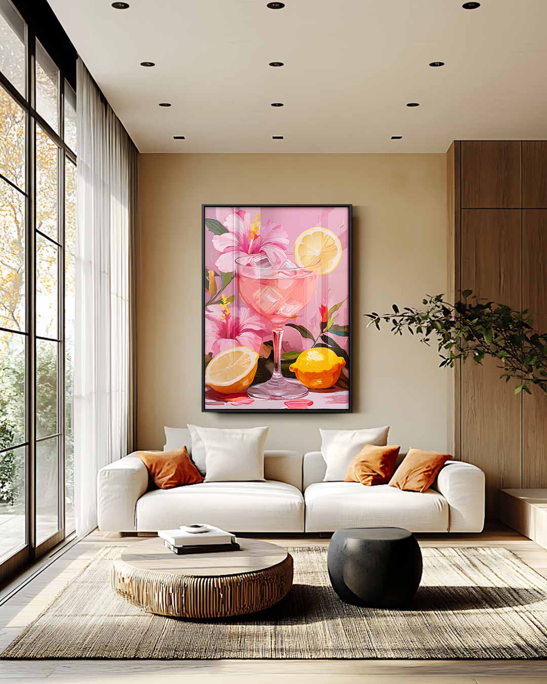 Zomerse Cocktail met Hibiscus en Citroen Kunstwerk-canvas-dibond-plexiglas-wanddecoratie-WallArtistic
