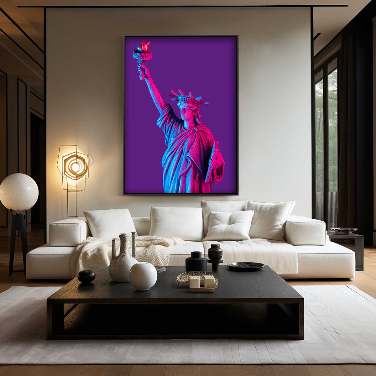Vrijheidsbeeld in Neonkleuren Kunstwerk-canvas-dibond-plexiglas-wanddecoratie-WallArtistic