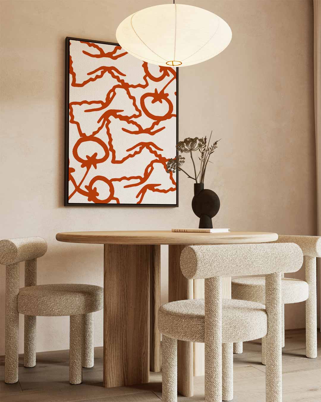 Pasta en Tomaten Illustratie Kunstwerk-canvas-dibond-plexiglas-wanddecoratie-WallArtistic