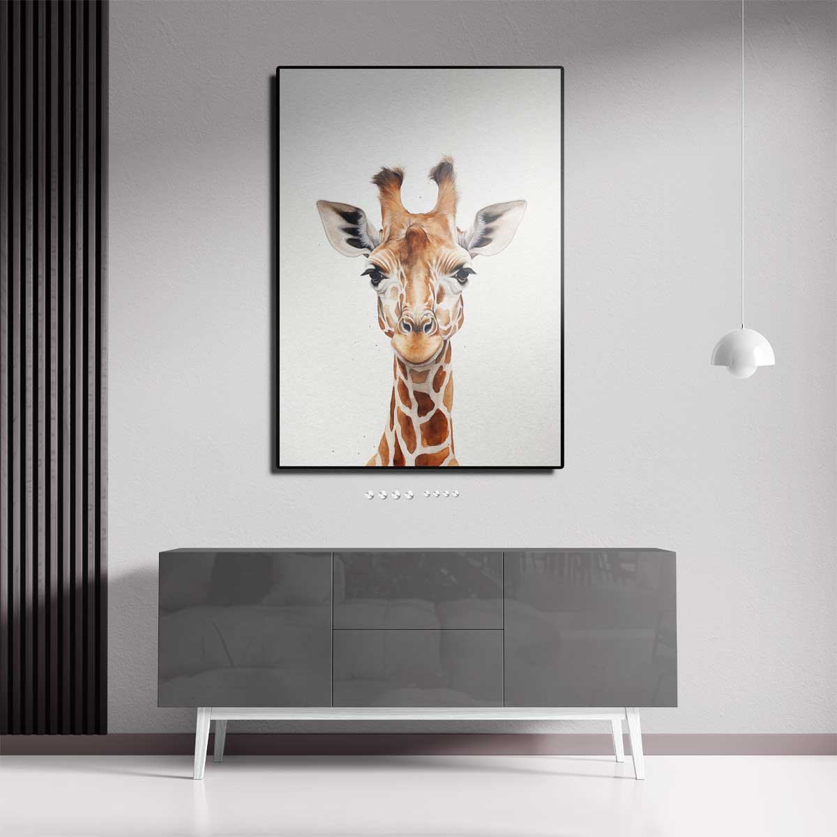 Vrolijke Giraffe Portret Kunstwerk-canvas-dibond-plexiglas-wanddecoratie-WallArtistic