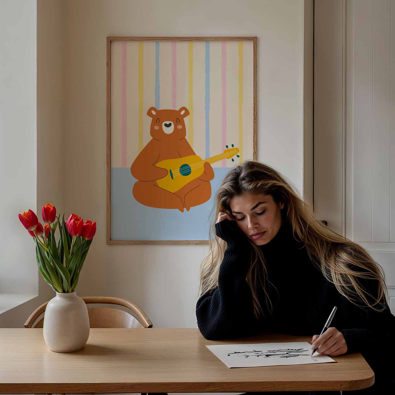 Vrolijke Beer Met Gitaar Poster