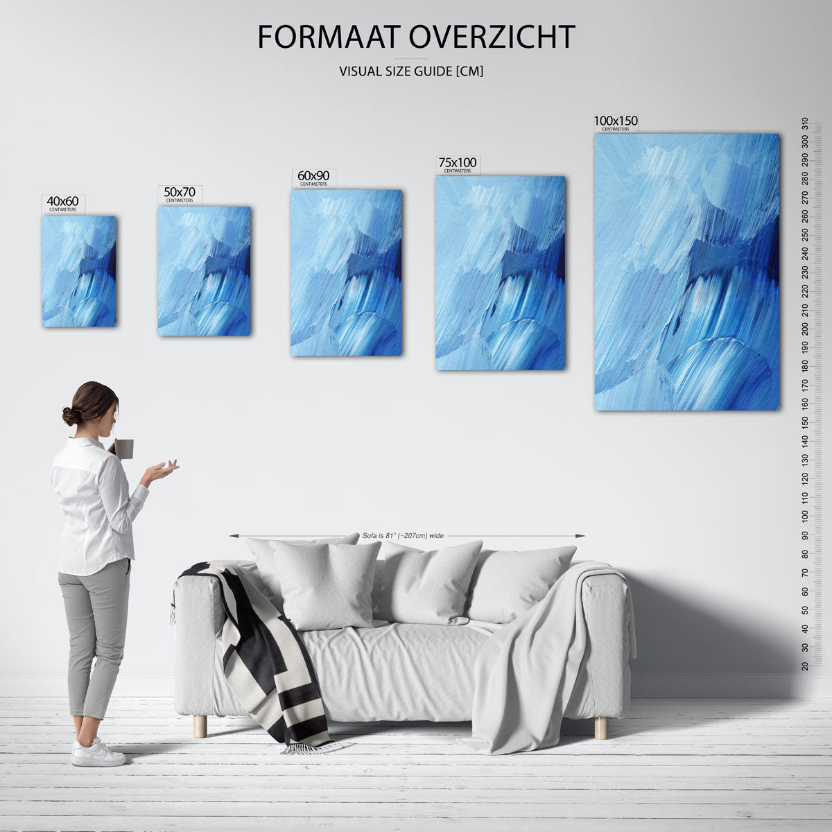 Dynamische blauwe borstels Kunstwerk