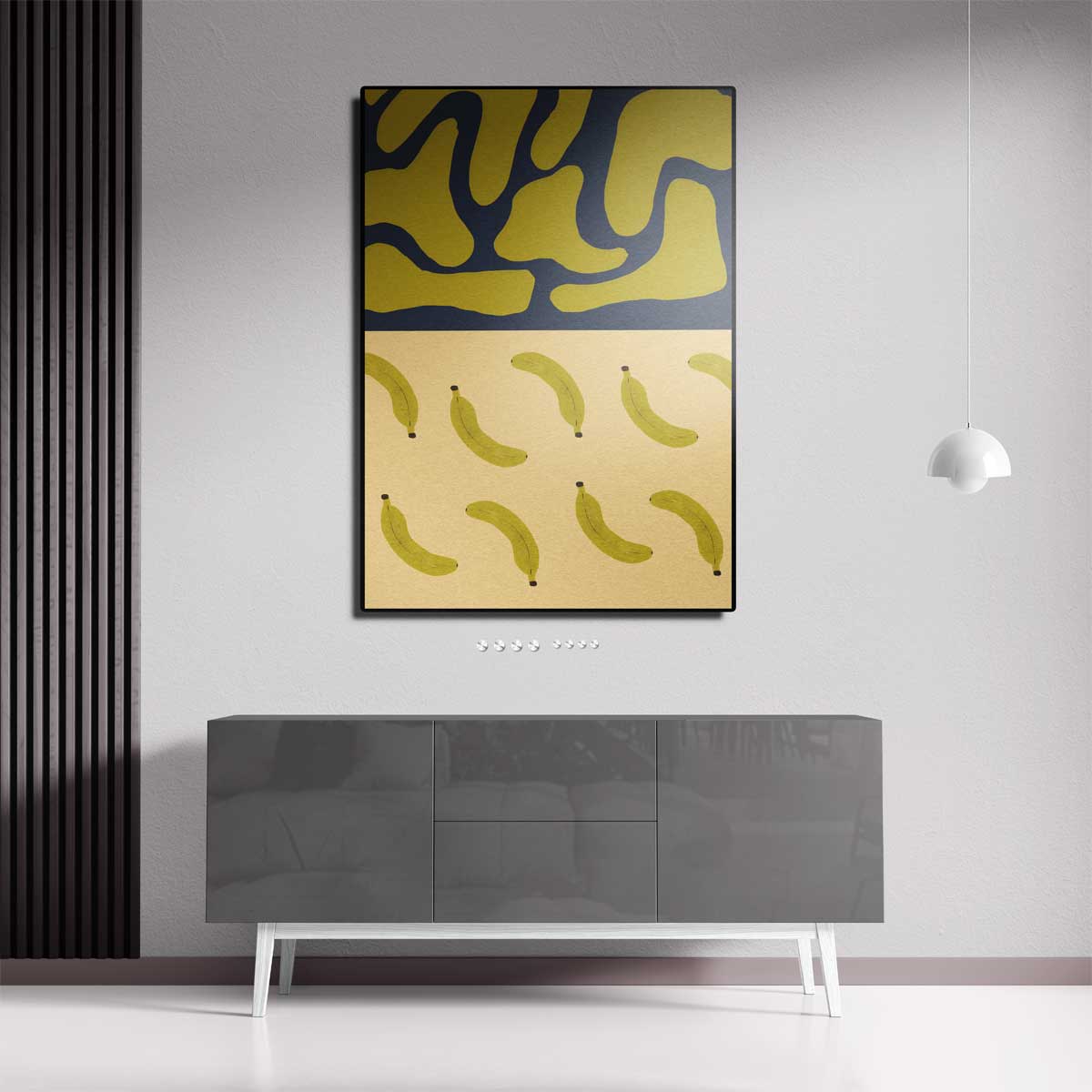 Bananenpatroon op Abstracte Blauwe Achtergrond Kunstwerk-canvas-dibond-plexiglas-wanddecoratie-WallArtistic