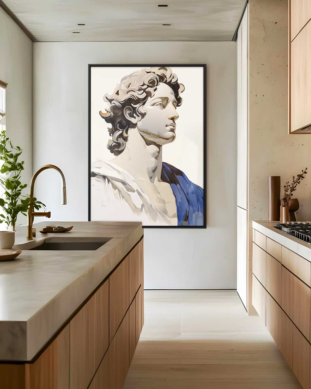 Klassieke Buste in Blauwtinten Kunstwerk-canvas-dibond-plexiglas-wanddecoratie-WallArtistic