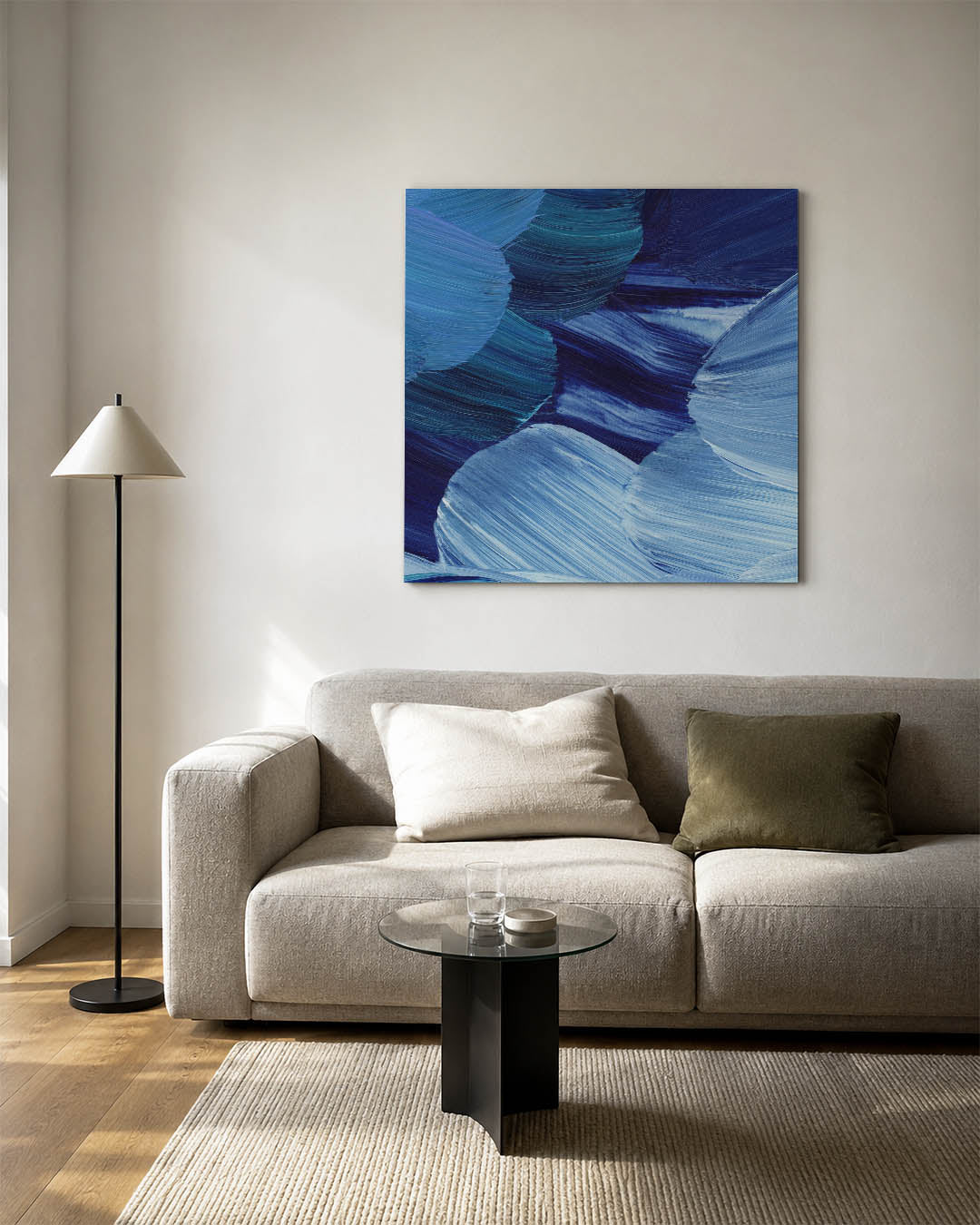 Dynamische blauwe borstels Kunstwerk
