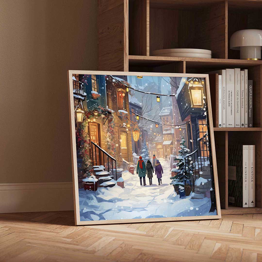 Winterse straat met sneeuw Poster