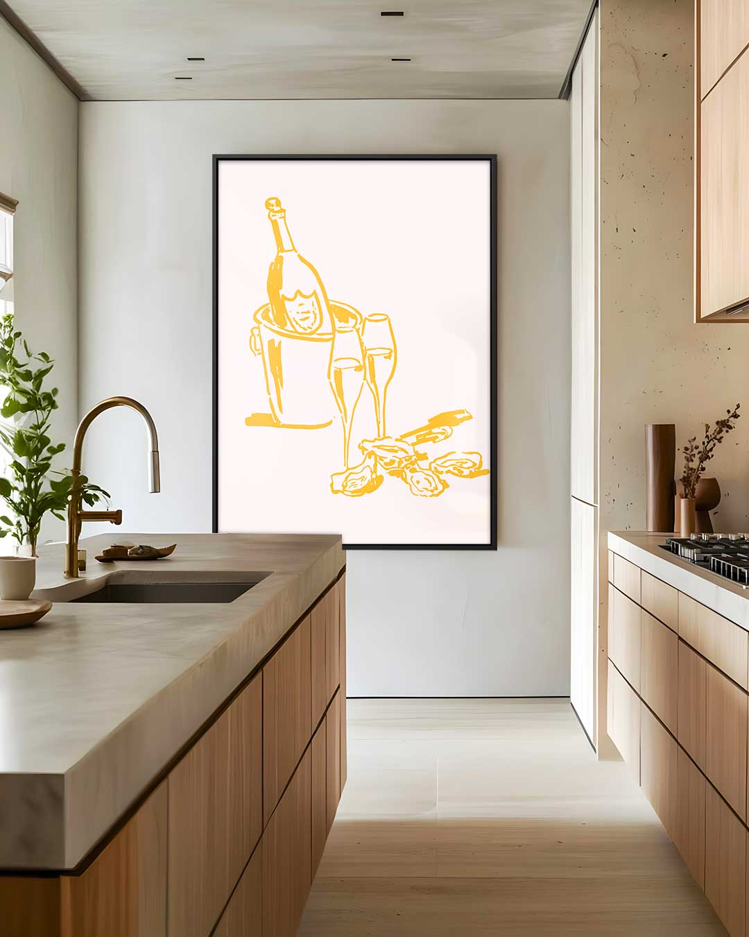 Champagne en Oesters Schilderij Kunstwerk-canvas-dibond-plexiglas-wanddecoratie-WallArtistic