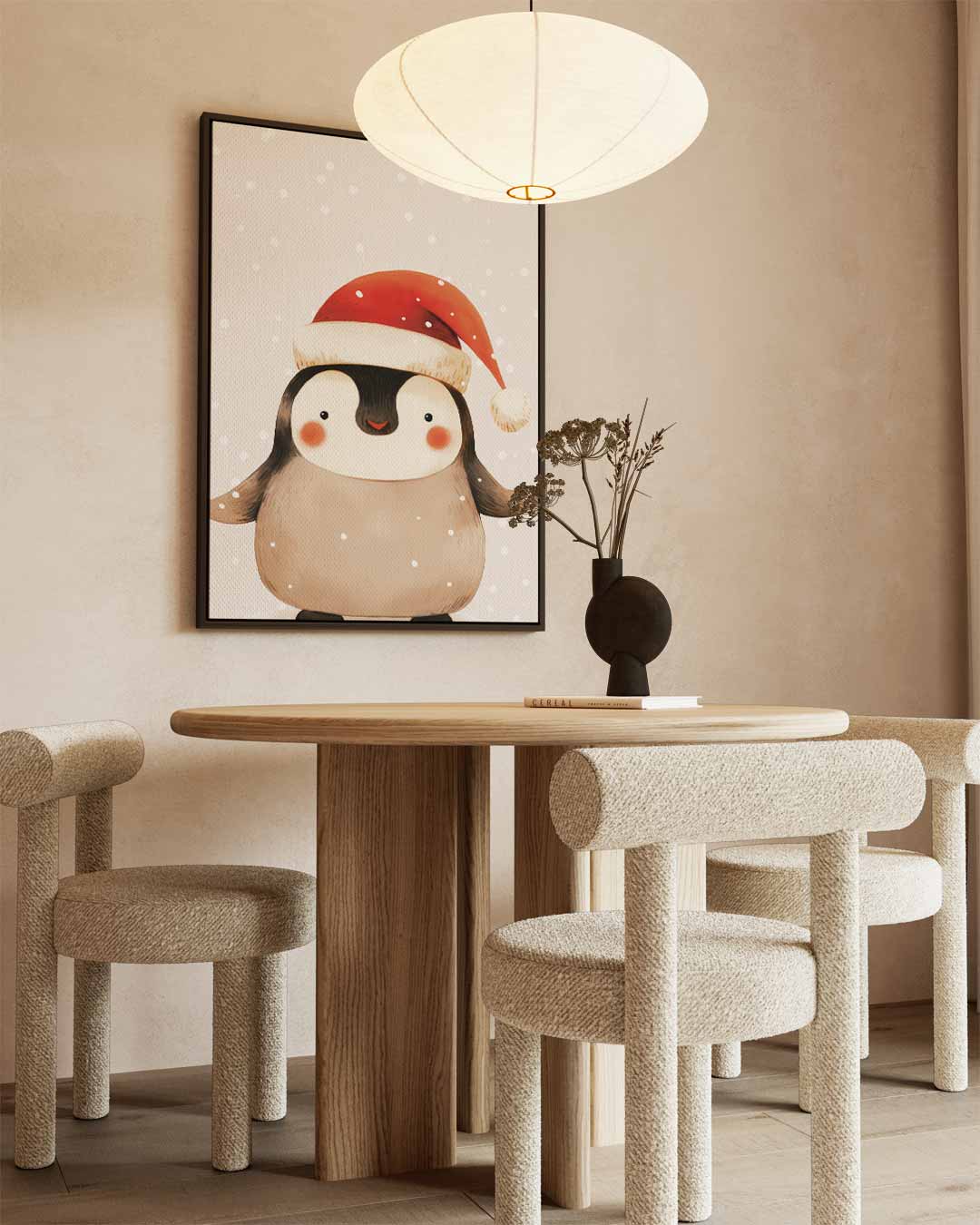 Schattige Kerstpinguïn Illustratie Kunstwerk-canvas-dibond-plexiglas-wanddecoratie-WallArtistic