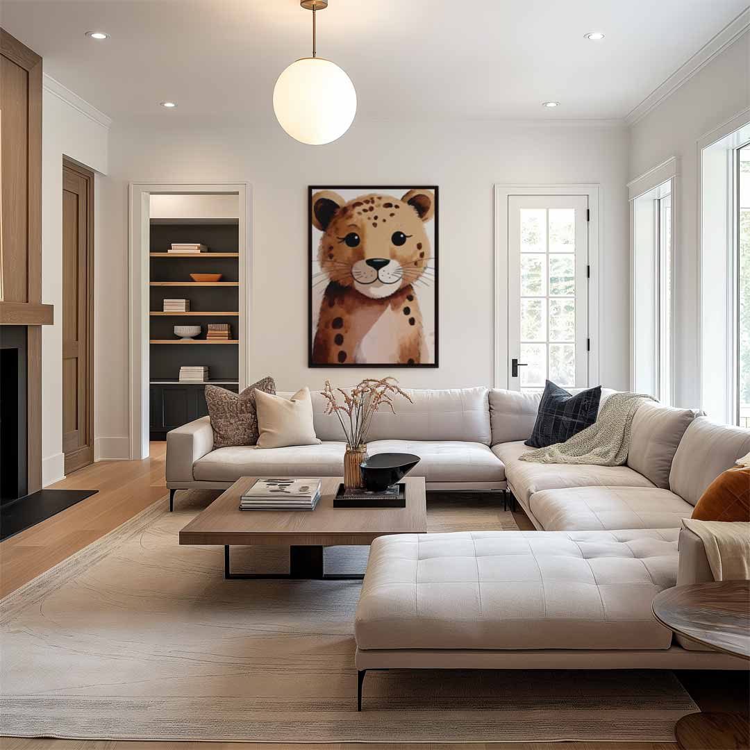 Schattige Luipaard Illustratie Kunstwerk-canvas-dibond-plexiglas-wanddecoratie-WallArtistic