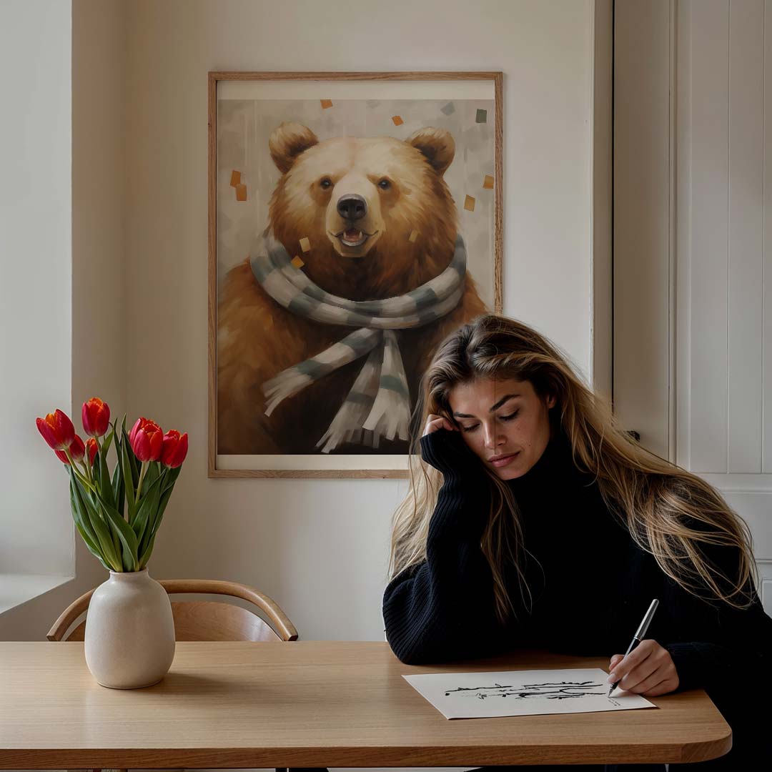 Knuffelbeer met Sjaal Poster-WallArtistic