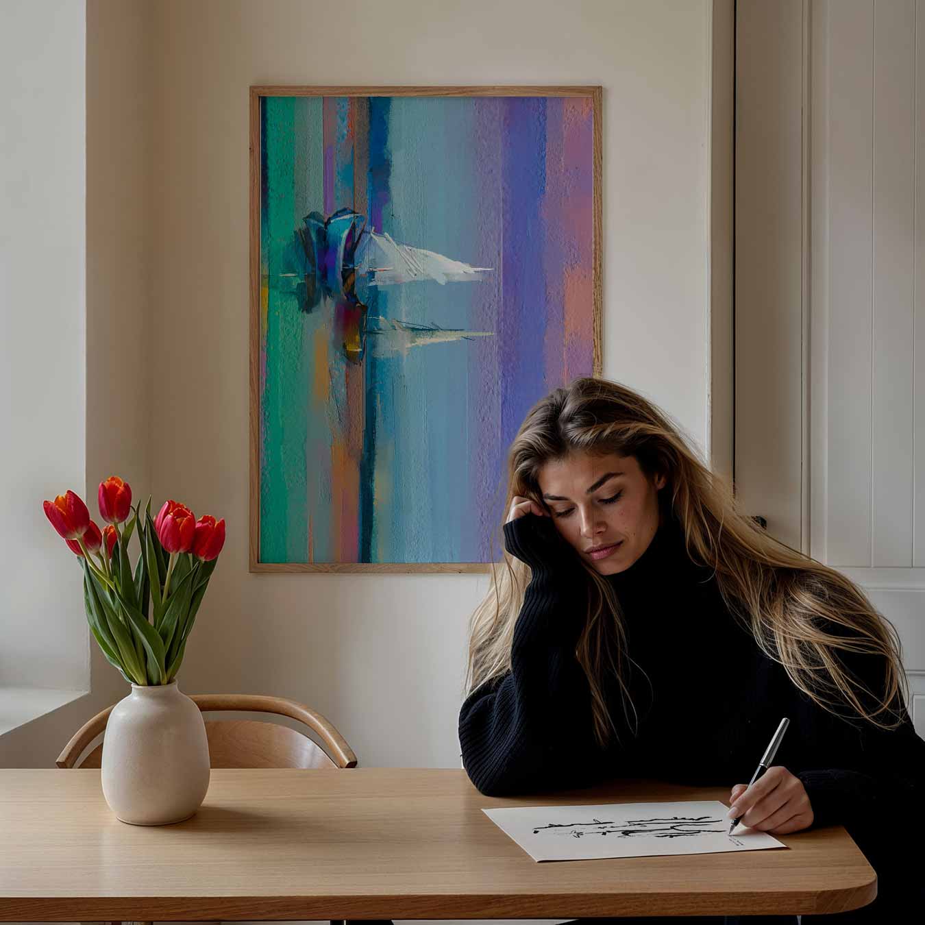 Abstracte Zeilboot Poster-WallArtistic