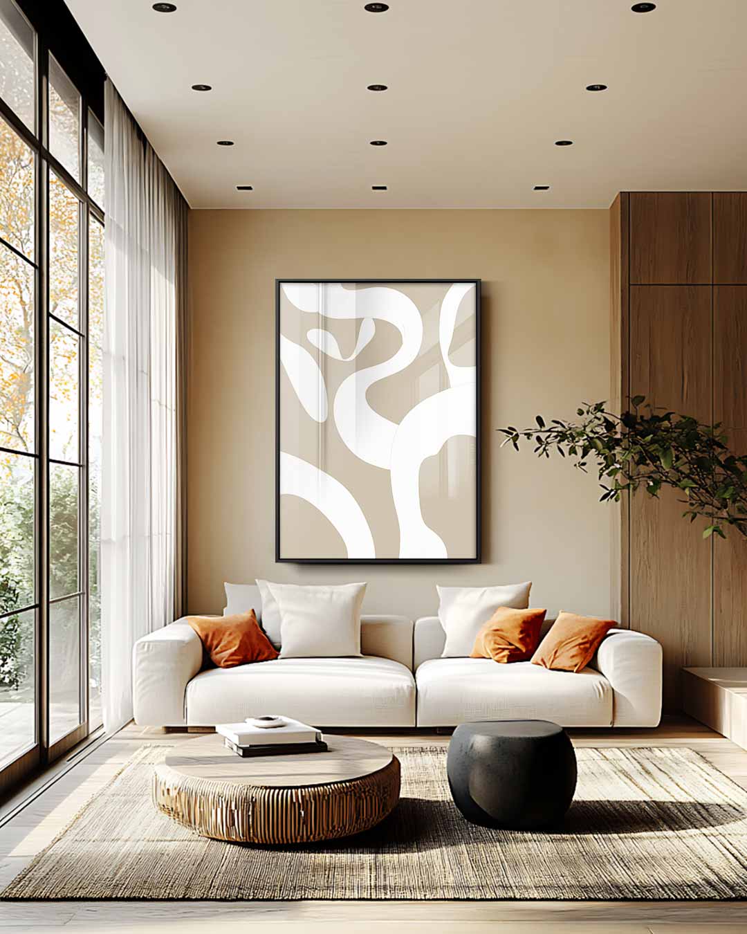 Organische Vormen in Beige Kunstwerk-canvas-dibond-plexiglas-wanddecoratie-WallArtistic