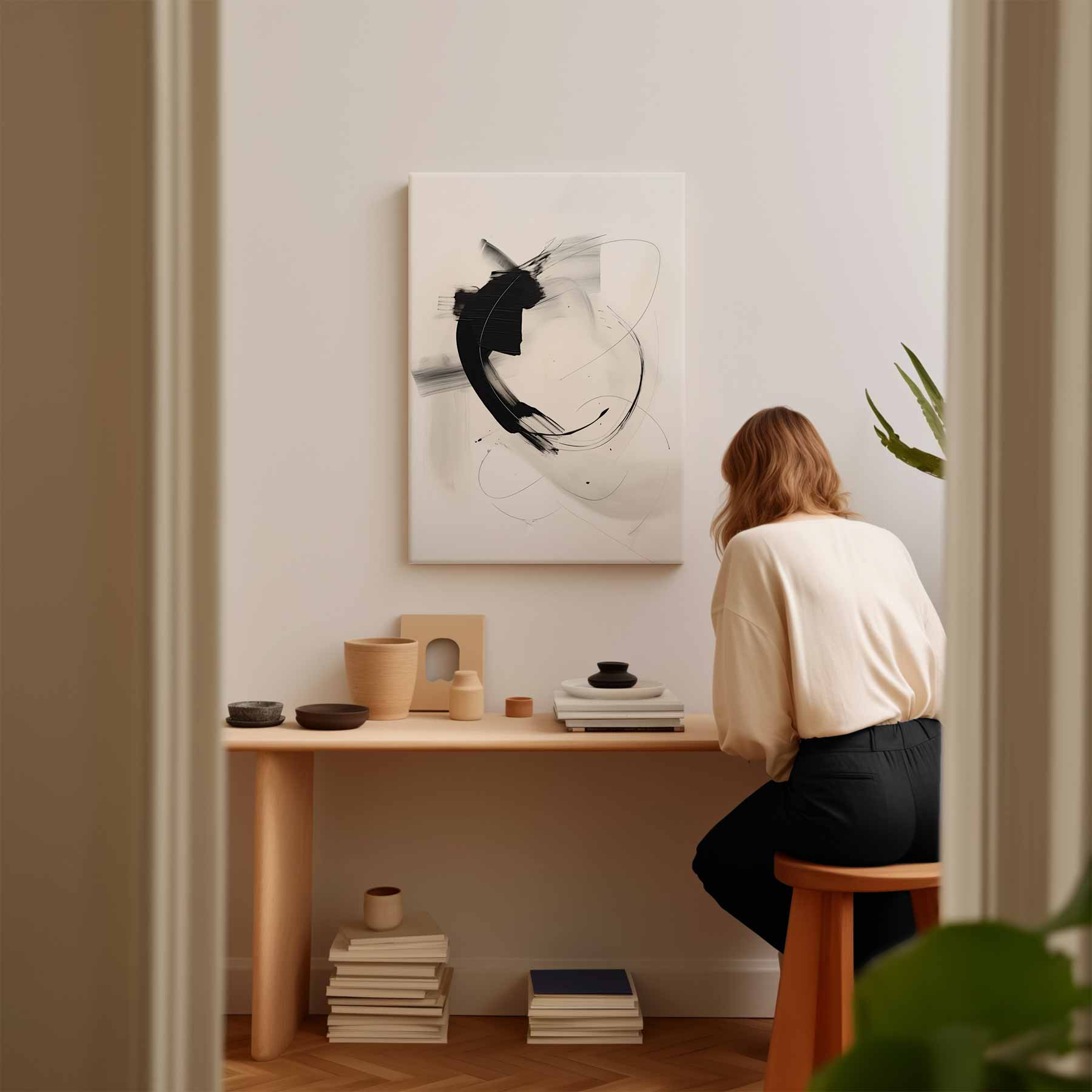 Dynamische Zwarte Streep Kunstwerk-canvas-dibond-plexiglas-wanddecoratie-WallArtistic