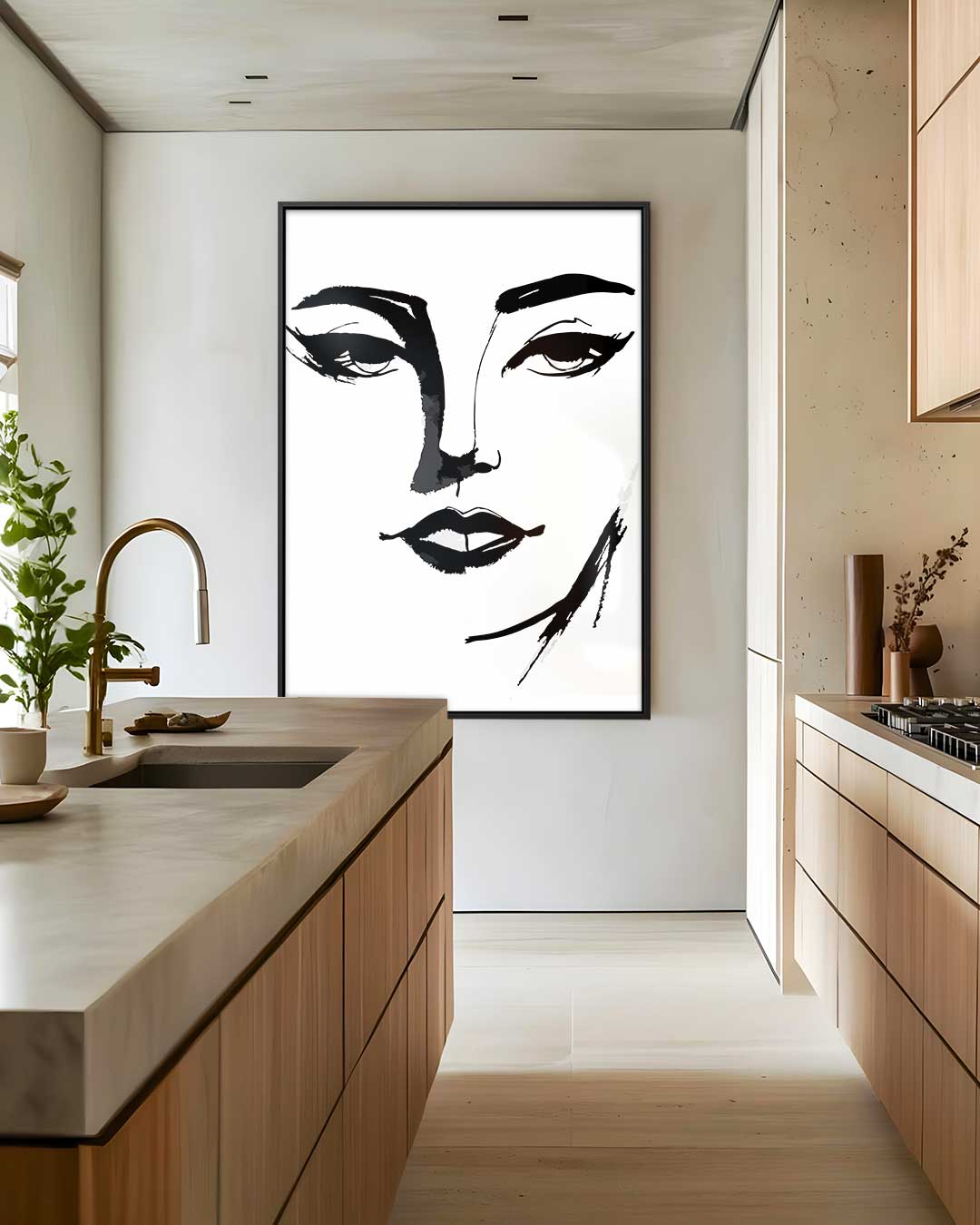 Minimalistisch Portret in Zwart-Wit Kunstwerk-canvas-dibond-plexiglas-wanddecoratie-WallArtistic