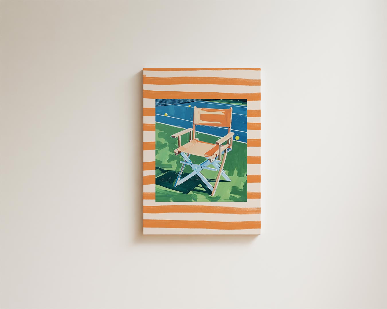 Zomerse Stoel op de Tennisbaan Kunstwerk-canvas-dibond-plexiglas-wanddecoratie-WallArtistic